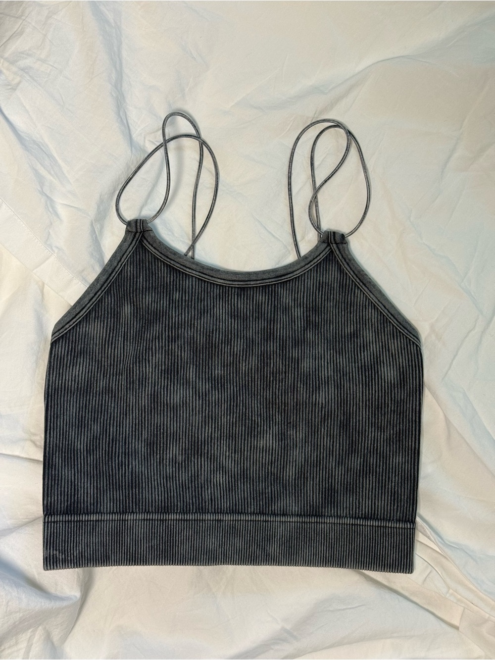 NWT Zenana Outfitters Charcoal Ribbed Cropped Tank with Double Spaghetti Straps